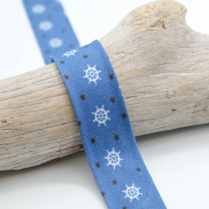 25MM Printed Bias Tape - Blue Handle - Maison Klem